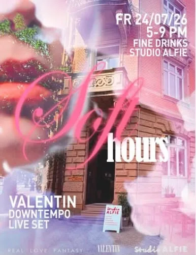Plakat in Rosa: Soft Hours mit Live-Set von Valentin